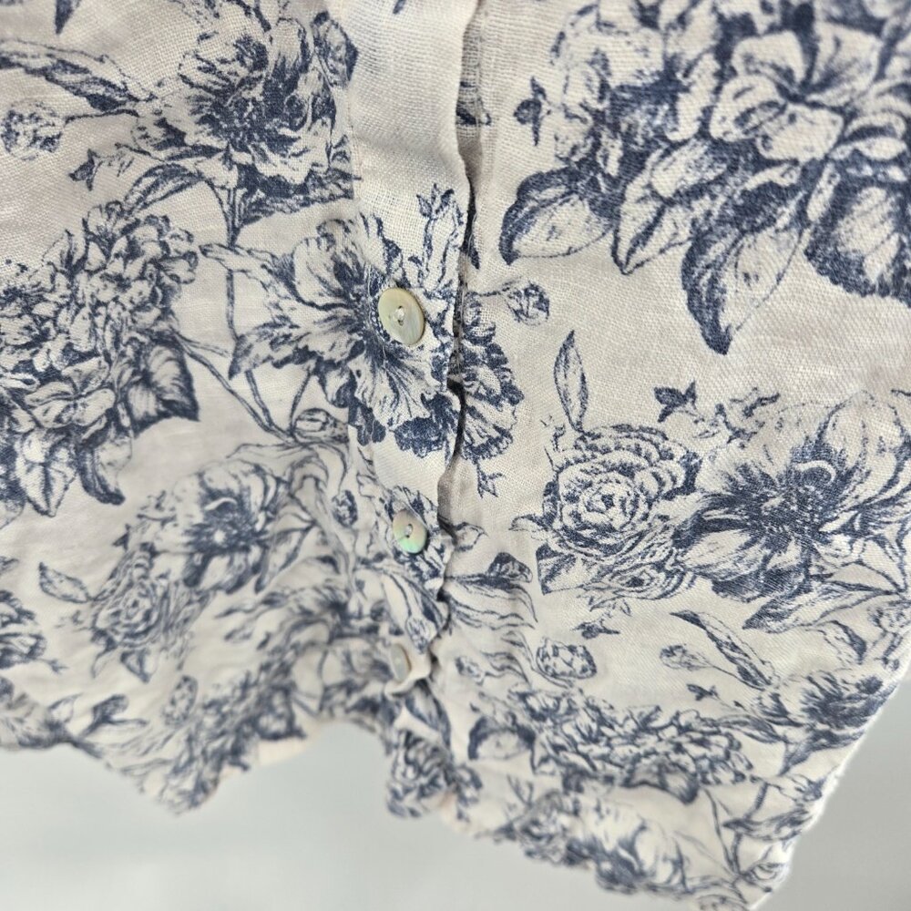 Terzo Millennio Cream Blue Made in Italy 100% Linen Short Sleeved Top Large - Picture 11 of 14